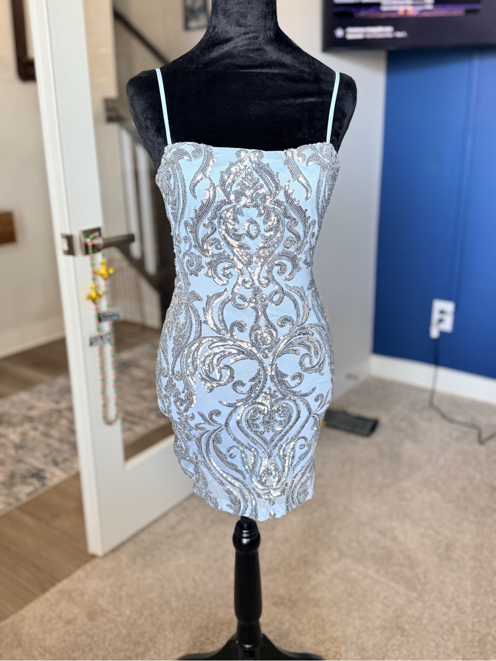 B Darlin Light Blue Sequin Bodycon Mini Dress